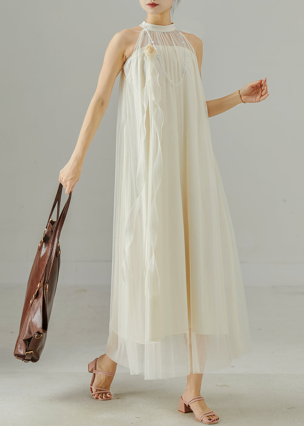 White Cold Shoulder Silk Dresses Summer