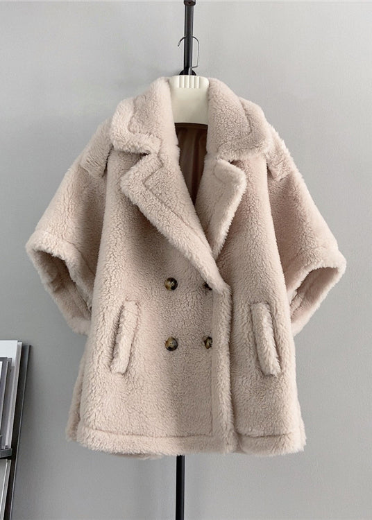 Italian Apricot Notched Pockets Woolen Jacket Cloak Sleeves