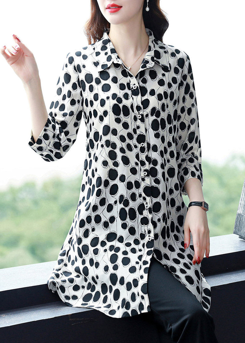 White Peter Pan Collar Button Dot Chiffon Shirt Tops Long Sleeve