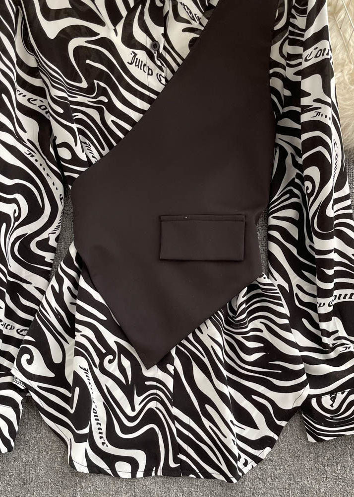 Black Asymmetrical Design Chiffon Two Pieces Set Spring