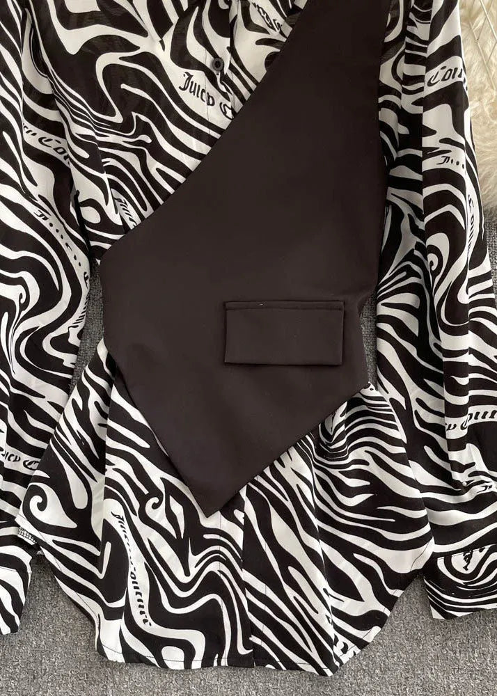 Black Asymmetrical Design Chiffon Two Pieces Set Spring