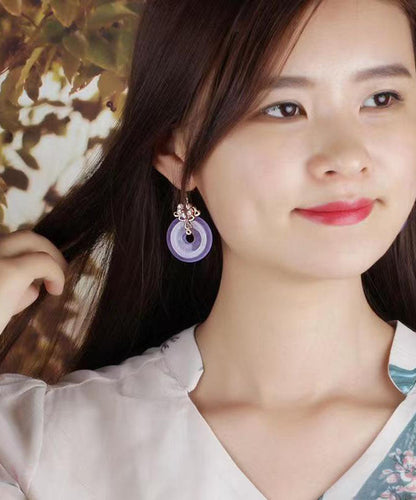 Regular Purple 24k Gold Shell Flower Chalcedony Drop Earrings