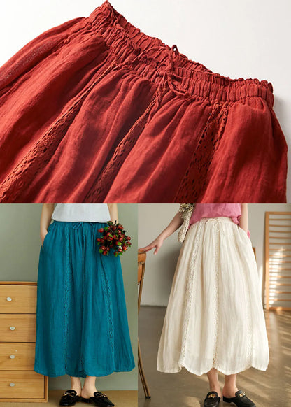 Simple Red Lace Patchwork Linen Skirt Spring