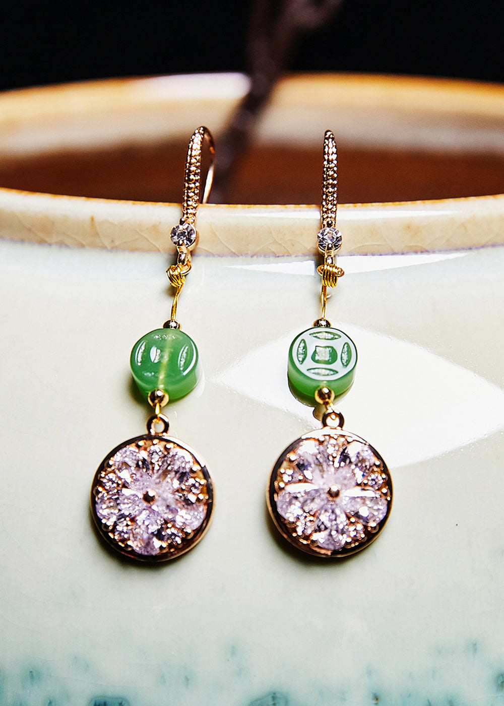 Diy Purple Zircon Classy Jade Drop Earrings