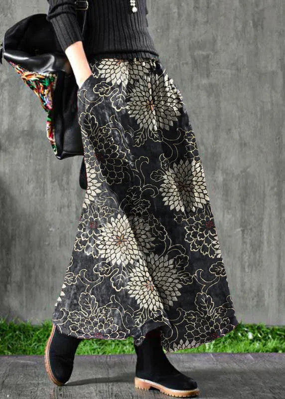 Velour Black Texture Skirt Maxi Length