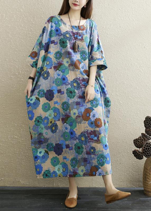 Boutique Print Batwing Sleeve Pocket Summer Cotton Dress