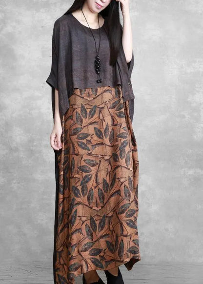Loose Gray Print Silk Dress Summer Dress