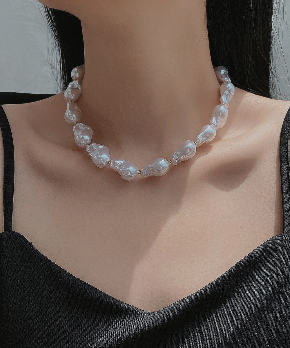 White Alloy Asymmetrical Pearl Princess Necklace