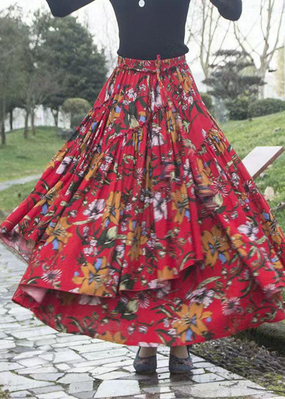 Classy Red Ruffled Patchwork Tie Waist a Line Skirt