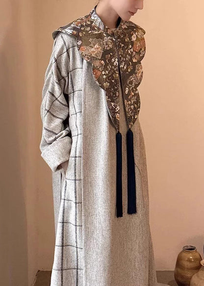 Chinese Style Grey Cape and Dress Cotton Two-piece Set Spring