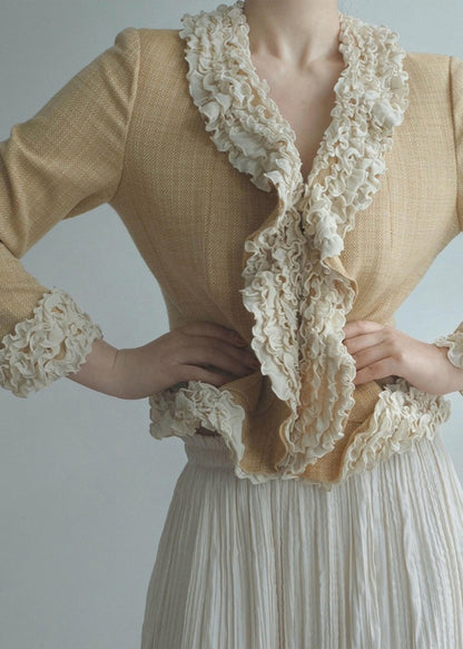 Yellow Ruffled Patchwork Cotton Jacket Fall