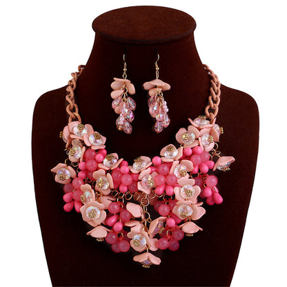 Characteristic Colorful Flower Necklace Earrings Jewelry Set Gift Lady