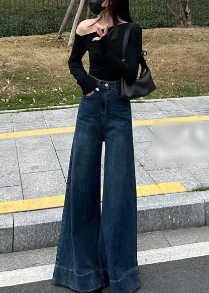 Navy Oversized Denim Wide Leg Pants Fall