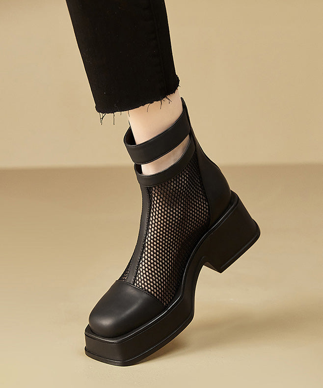 Black Faux Leather Hollow Out Sandals Boots