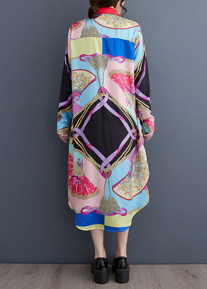 Peter Pan Collar Print Button Long Shirts Dress Spring