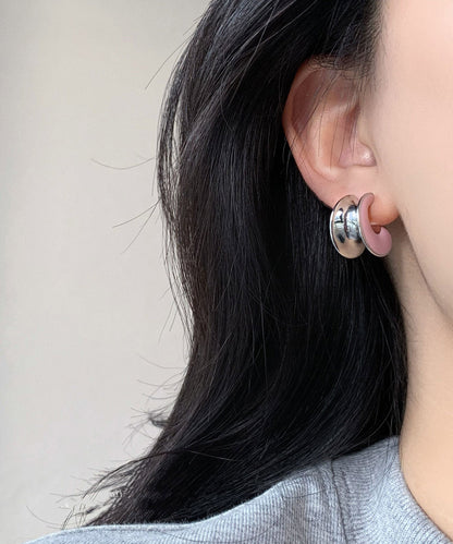 Pink Sterling Silver C-shaped Drip Glaze Hoop Earrings