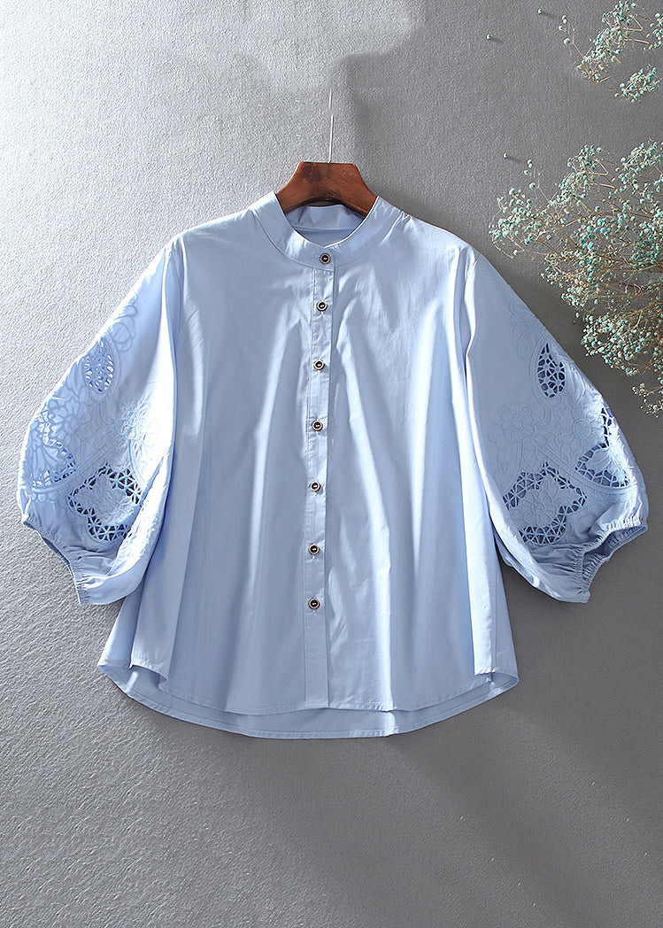 Brief White O-neck Hollow Out Cotton Shirt Bracelet Sleeve