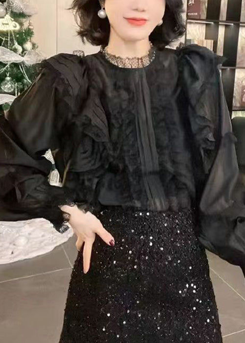 White Ruffled Lace Shirt Long Sleeve