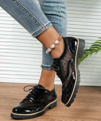 Black Flat Feet Shoes Faux Leather Splicing