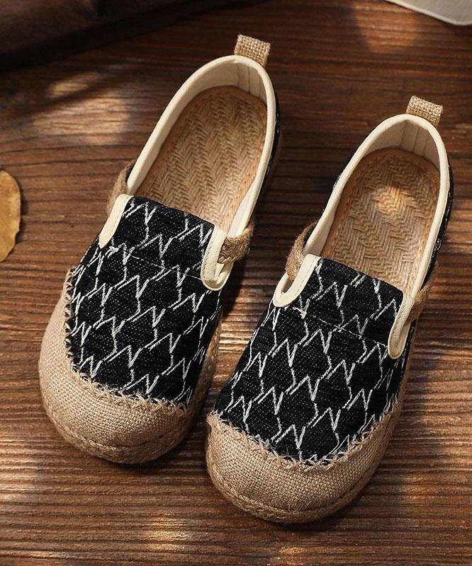 Splicing Flat Feet Shoes Beige Cotton Linen Fabric