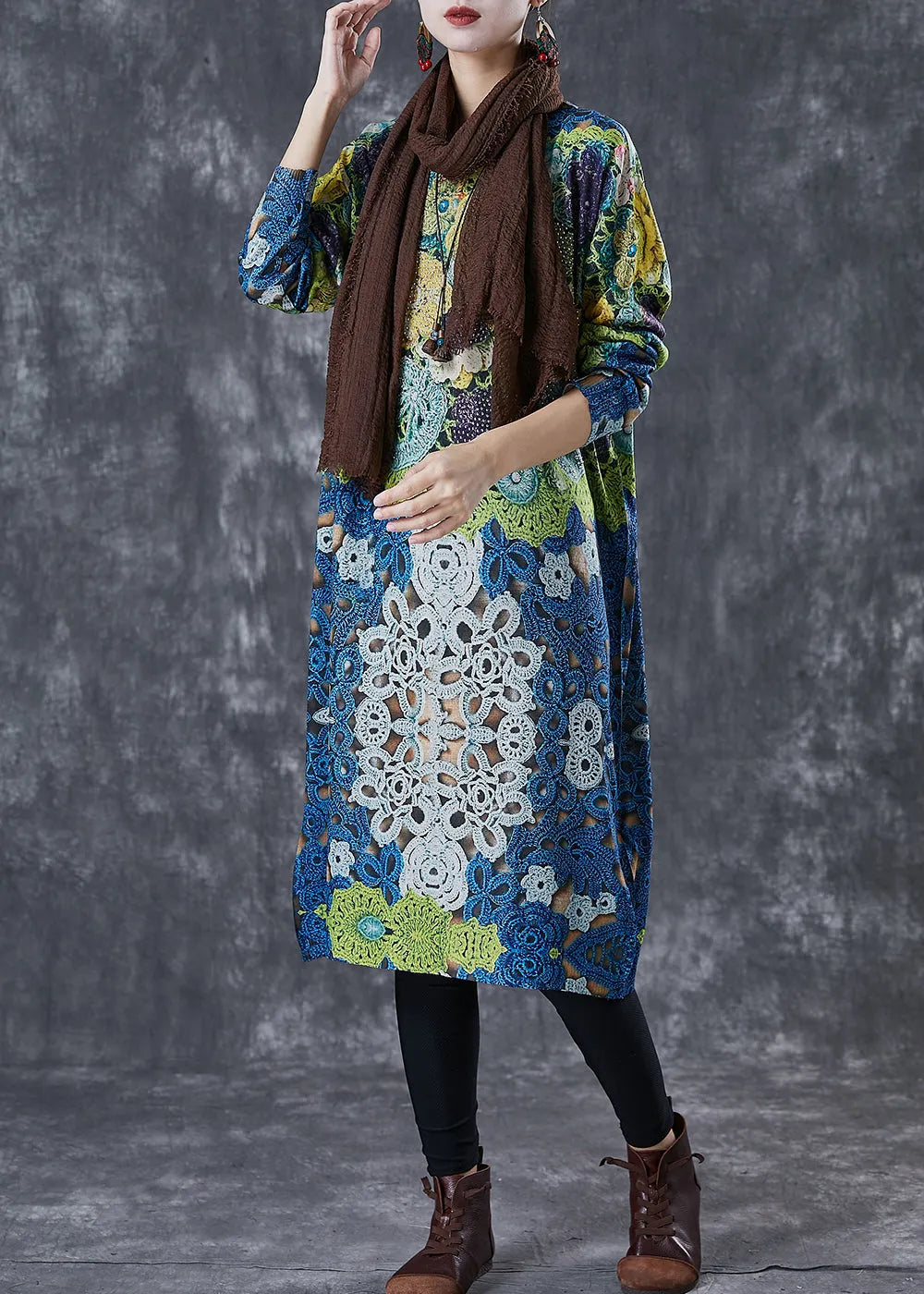 Modern Green Print Knit Maxi Dresses Spring