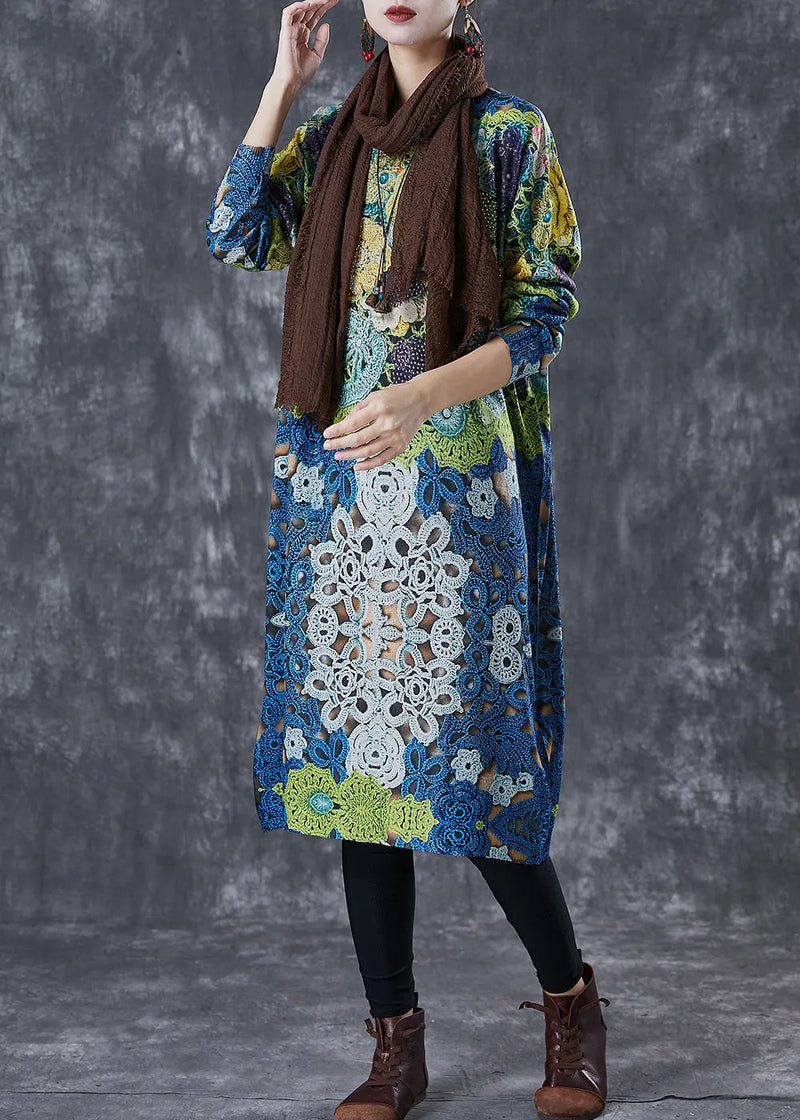 Modern Green Print Knit Maxi Dresses Spring