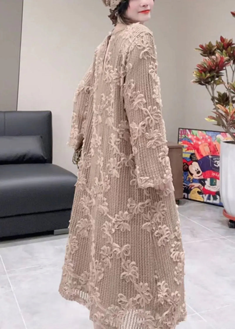 Vogue Black O-neck Hollow Out Maxi Dress Fall