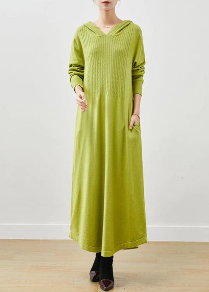 Fluorescent Green Hooded Knit Dress Spring