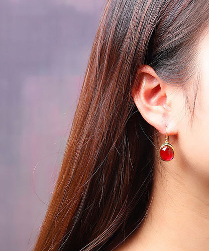 Red Sterling Silver Overgild Enamel Gem Stone Drop Earrings