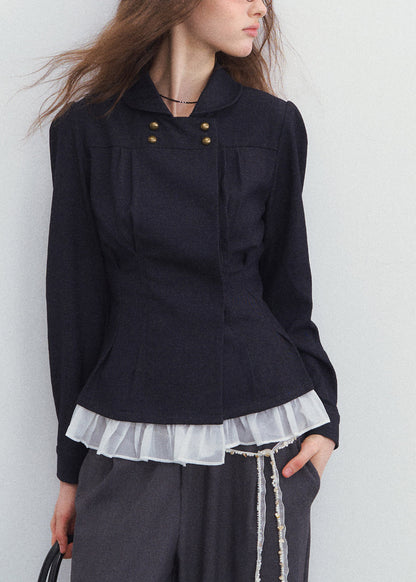 French Peter Pan Collar Patchwork Top Fall