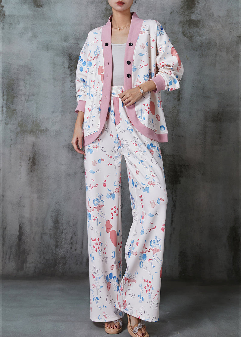 White Oversized Print Cotton Two Pieces Set Spring