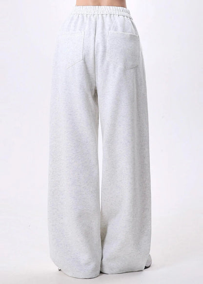 Stylish Light Grey Oversized Drawstring Cotton Pants Spring