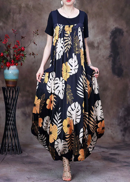Italian Black Pockets Print Silk Pleated Spaghetti Strap Dress and Tank Two Pieces Set Summer