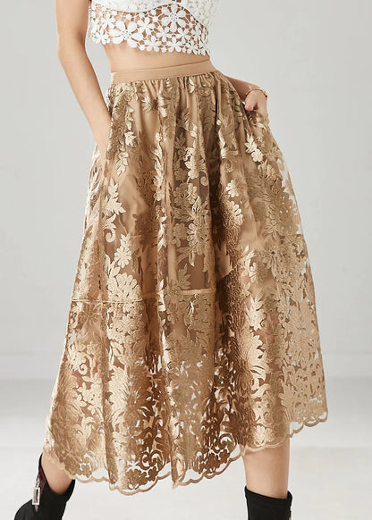Brown Embroidered Tulle a Line Skirts Spring