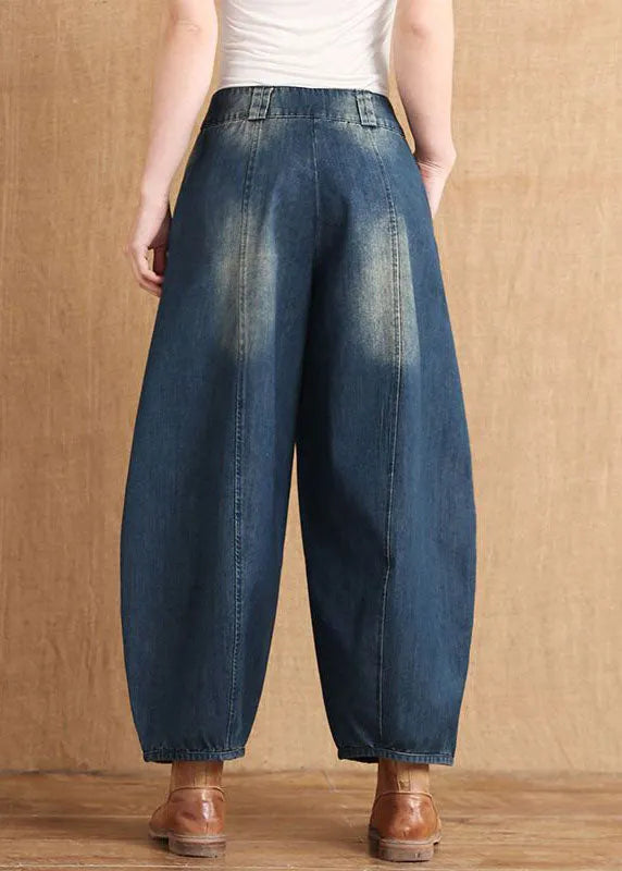 Diy Blue Pockets Button Lantern Fall Denim Pants