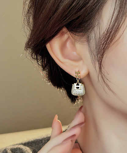 Gold Copper Alloy Zircon Graphic Bag Drop Earrings
