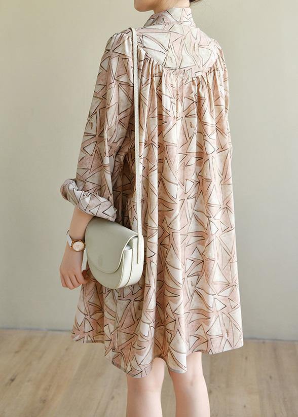 Pink Print Chiffon Button Spring Maxi Dress
