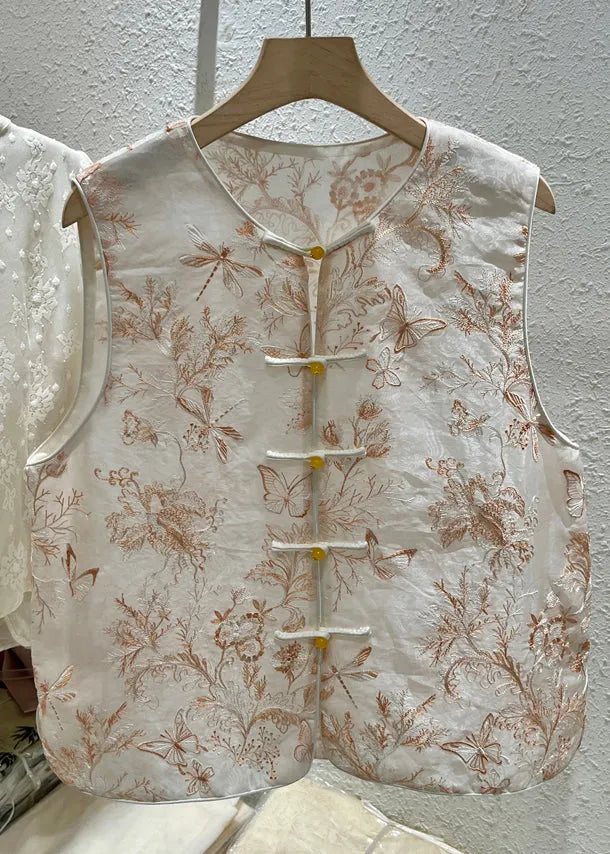 New O Neck Embroidered Button Tulle Waistcoat Sleeveless