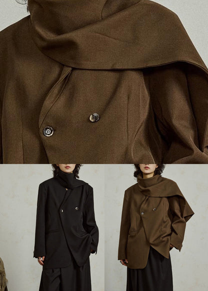 Black Notched Button Coats Long Sleeve