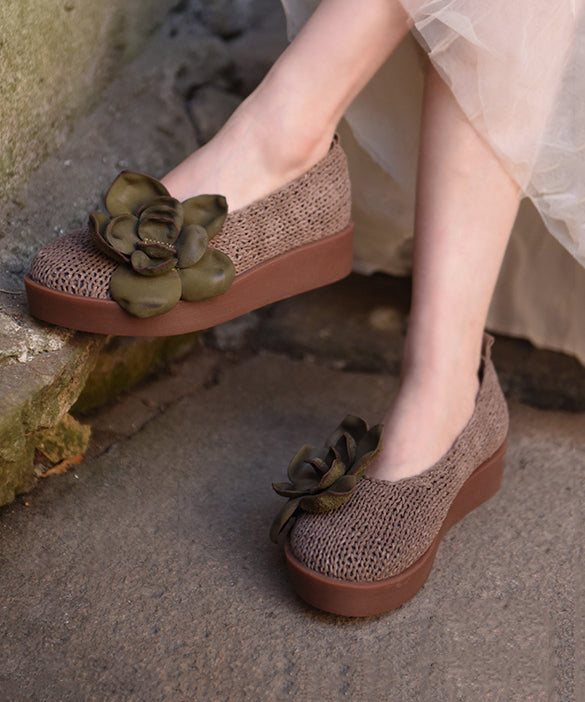 Handmade Grey Platform Sheepskin Comfy Splicing Flat Shoes