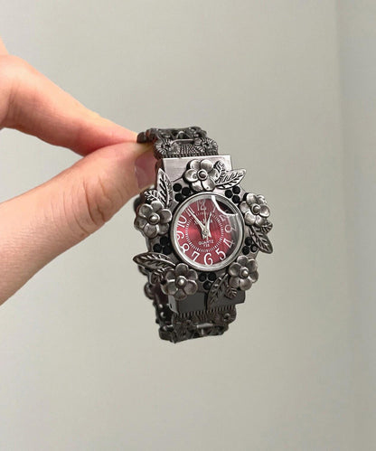 Black Alloy Relief Flowers Watches