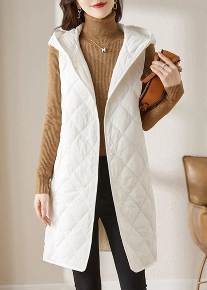 French Apricot Hooded Pockets Fine Cotton Filled Vest in Winter