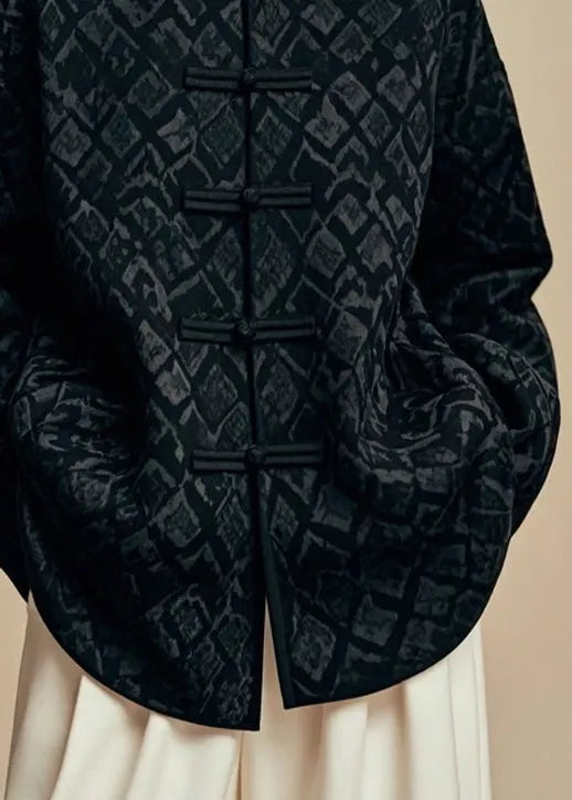 Black Stand Collar Cotton Coat Fall