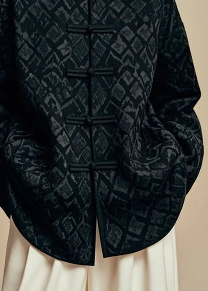 Black Stand Collar Cotton Coat Fall