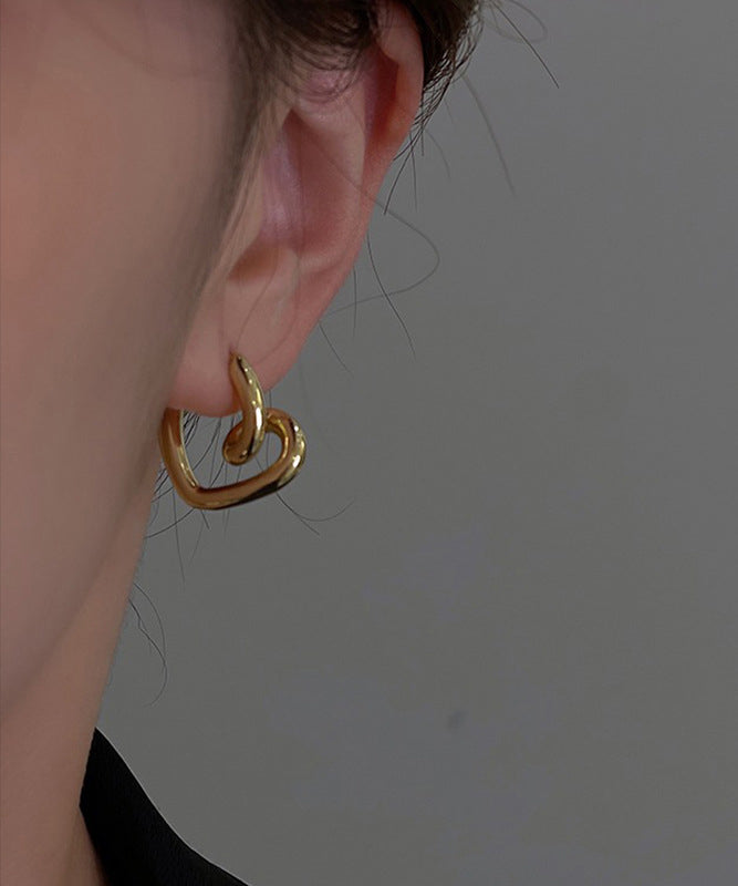Gold Alloy Love Hoop Earrings