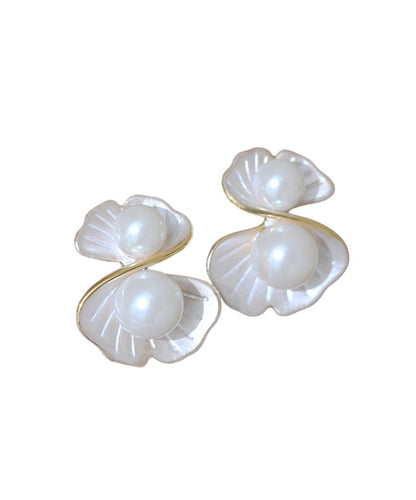 Diy White Copper Overgild Pearl Morning Glory Stud Earrings