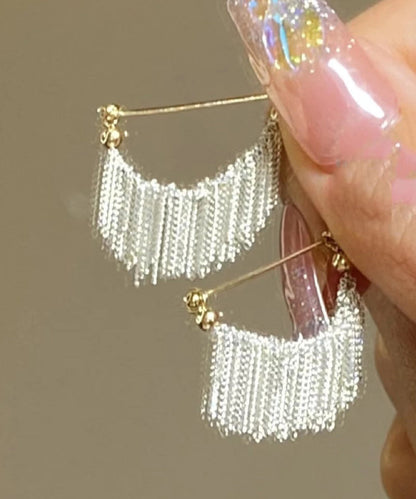 White Copper Overgild Tassel Hoop Earrings