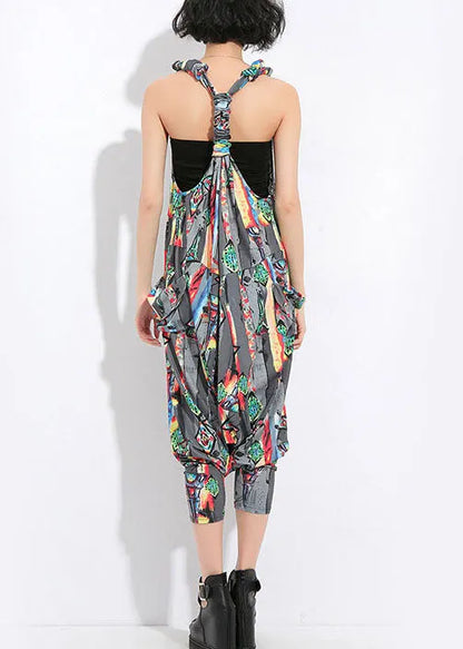 Grey Pockets Print Silk Jumpsuit Spring