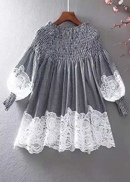 Grey Wrinkled Patchwork Lace Shirt Spring