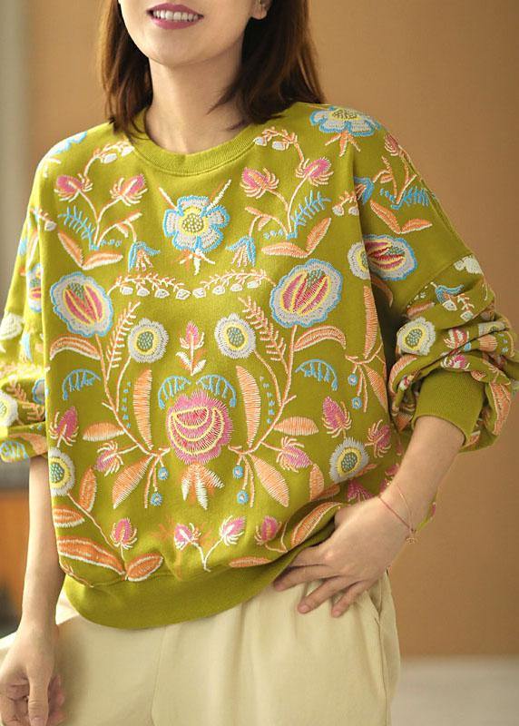 Stylish Green Loose O-neck Print Fall Sweatshirts